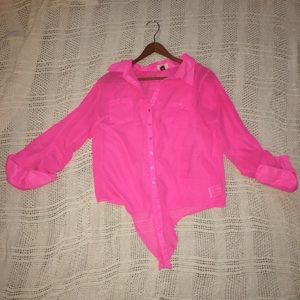 Button Down See Through Shirt with Side Pockets